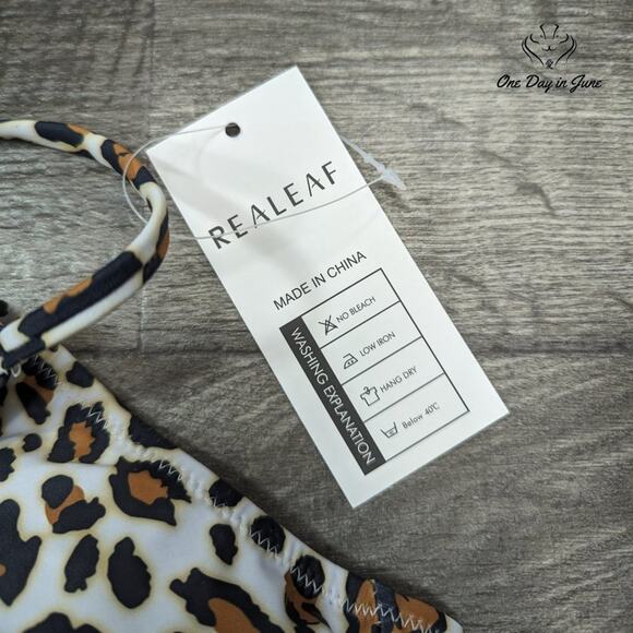 Realeaf Leopard Tie Front Bikini Swimsuit Size XL - Picture 4 of 5